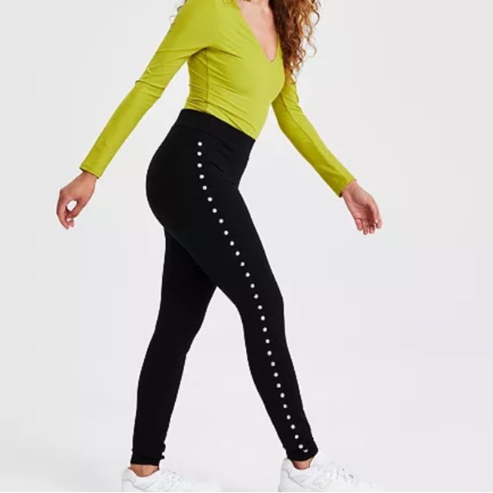 Marc by Marc Jacobs Black Leggings with stud detail down the side - size M